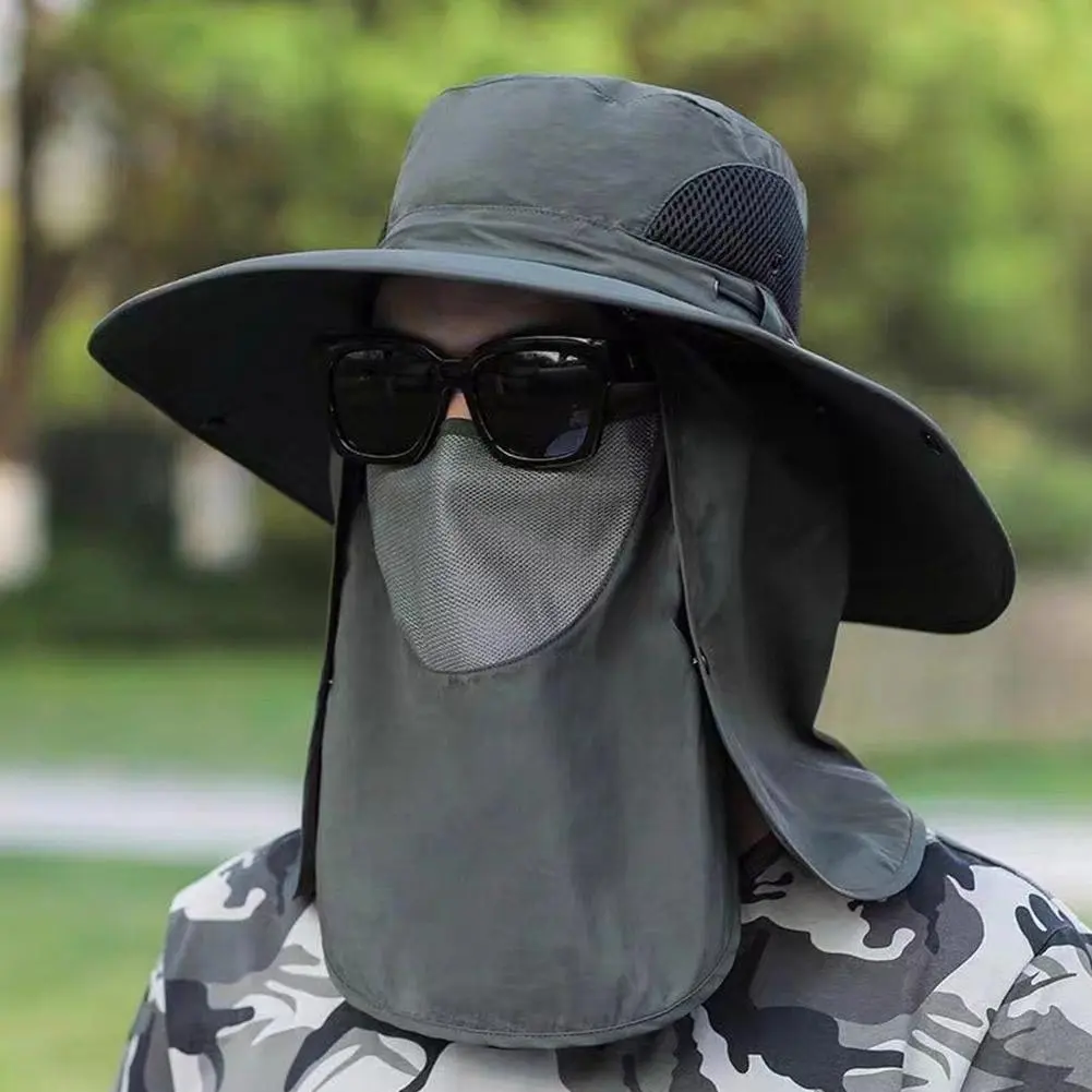 Fishing Hat Sun Shading Large Eaves Mountain Climbing Mask Mesh Breathable Outdoor UV Protection Detachable Full Face