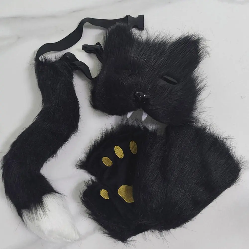 Wolf Paw Gloves Faux Fur Cat Fingerless Mittens Winter Warm Cosplay Halloween Fancy Party Costume Accessories