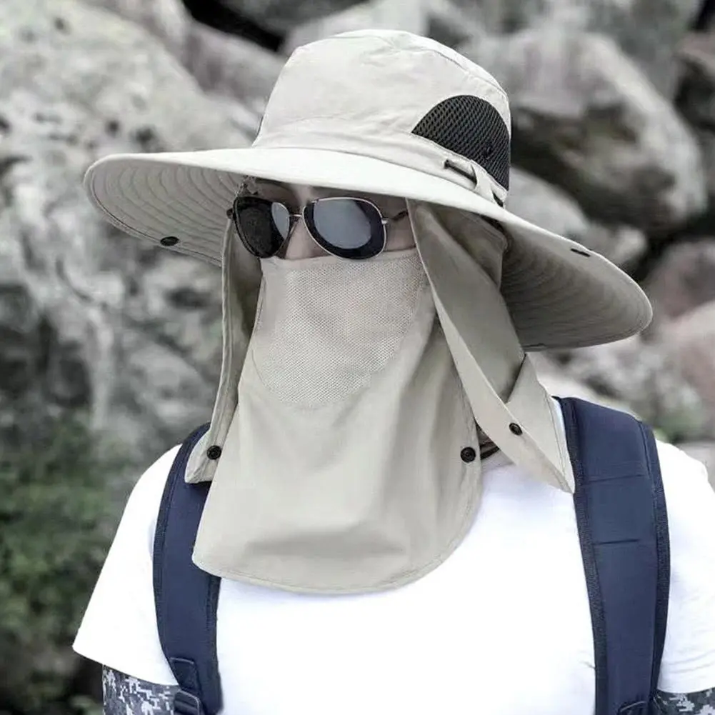 Fishing Hat Sun Shading Large Eaves Mountain Climbing Mask Mesh Breathable Outdoor UV Protection Detachable Full Face