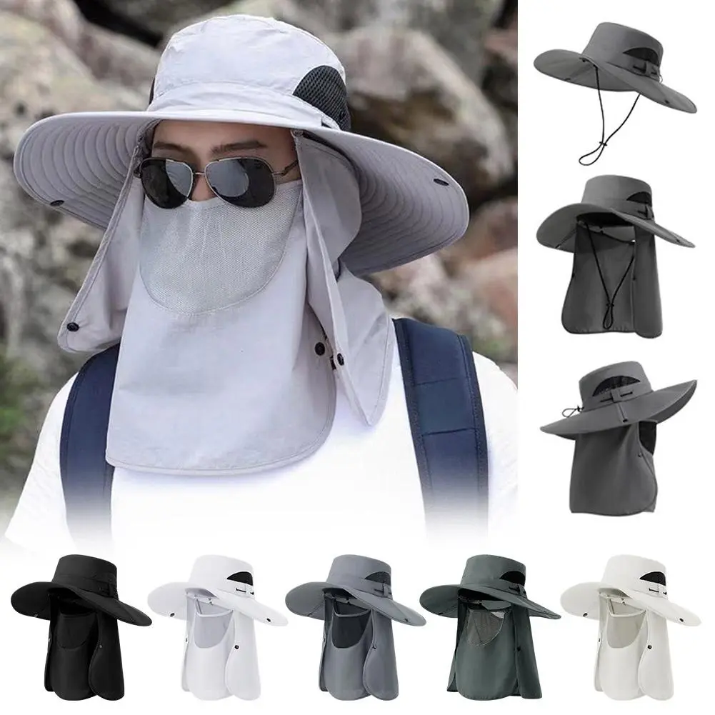 Fishing Hat Sun Shading Large Eaves Mountain Climbing Mask Mesh Breathable Outdoor UV Protection Detachable Full Face