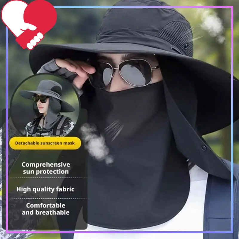 Fishing Hat Sun Shading Large Eaves Mountain Climbing Mask Mesh Breathable Outdoor UV Protection Detachable Full Face