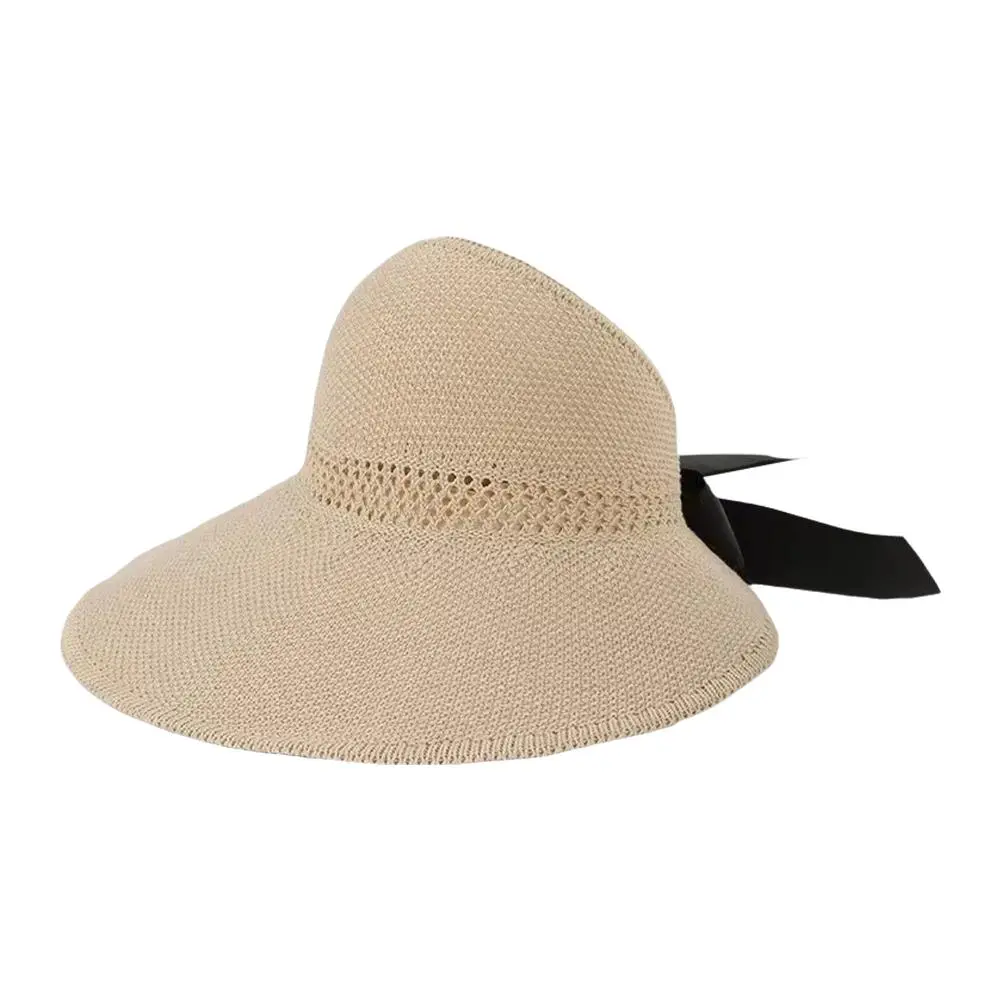 Summer Sun Hat Fashionable Travel Bow Women's Holiday Straw Beach Folding Hat Brim Sun Hat Protection Large Hat Sun K9K3