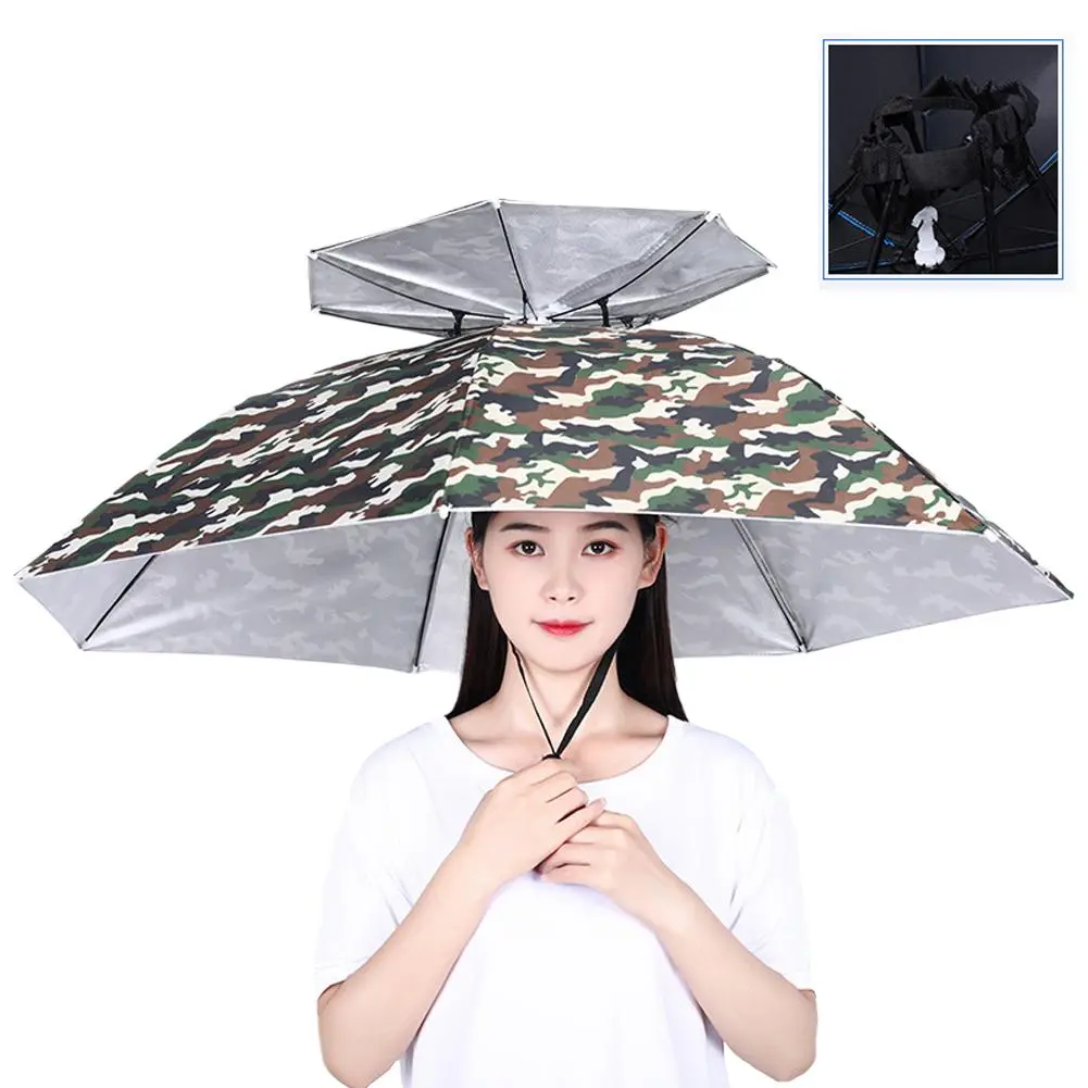 Portable Rain Umbrella Hat Army Green Foldable Outdoor Pesca Sun Shade Waterproof Camping Fishing Headwear Cap Beach Head Hats
