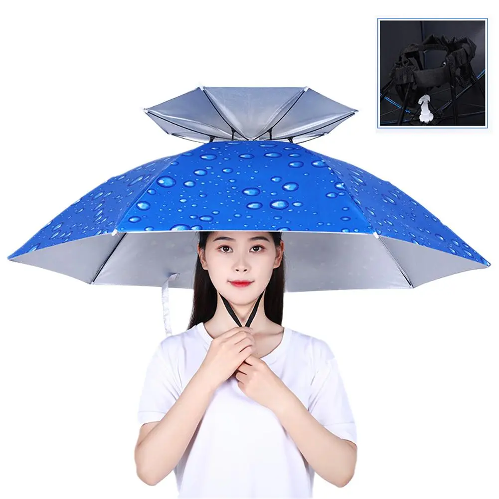 Portable Rain Umbrella Hat Army Green Foldable Outdoor Pesca Sun Shade Waterproof Camping Fishing Headwear Cap Beach Head Hats