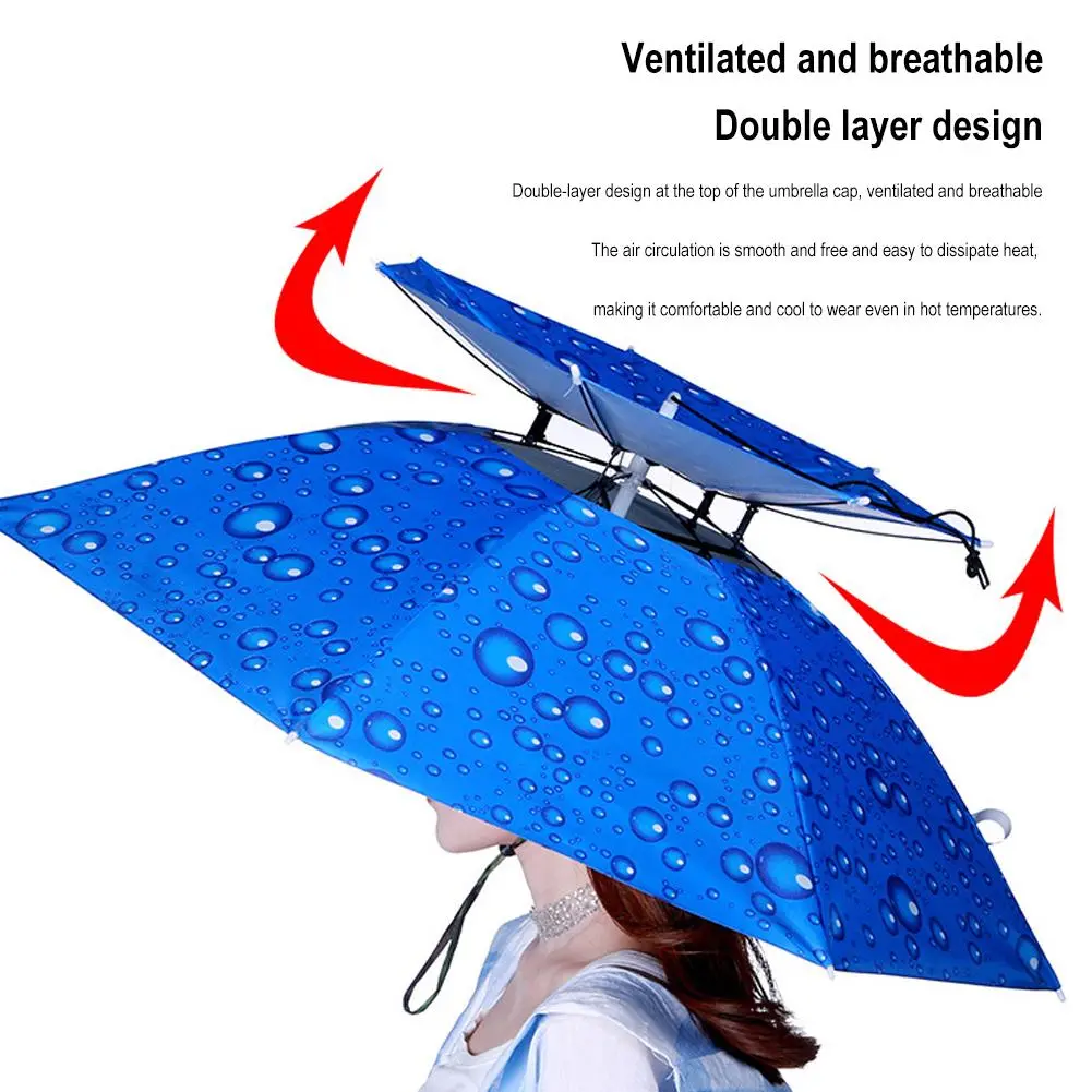 Portable Rain Umbrella Hat Army Green Foldable Outdoor Pesca Sun Shade Waterproof Camping Fishing Headwear Cap Beach Head Hats