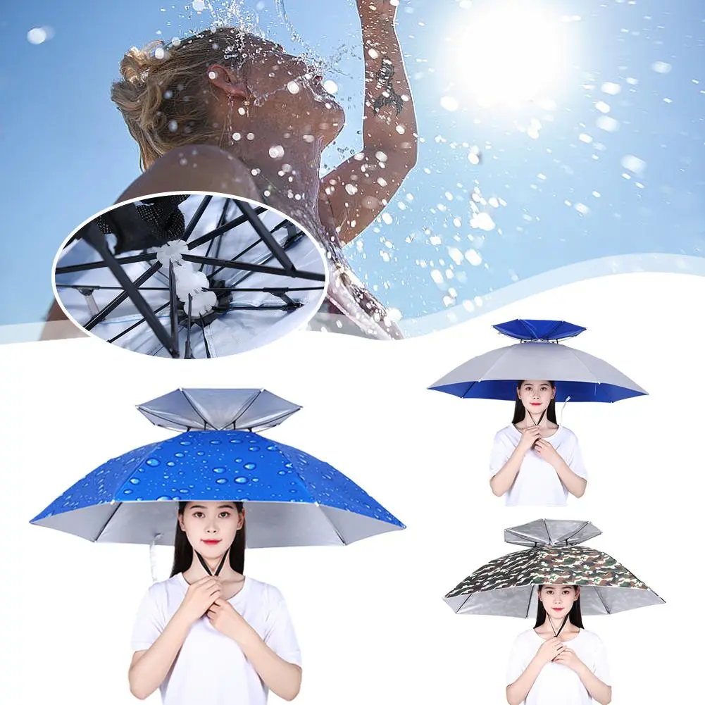 Portable Rain Umbrella Hat Army Green Foldable Outdoor Pesca Sun Shade Waterproof Camping Fishing Headwear Cap Beach Head Hats