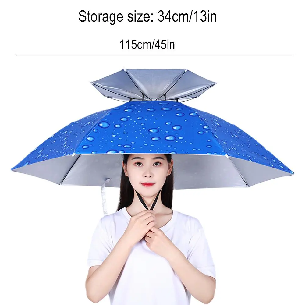 Portable Rain Umbrella Hat Army Green Foldable Outdoor Pesca Sun Shade Waterproof Camping Fishing Headwear Cap Beach Head Hats