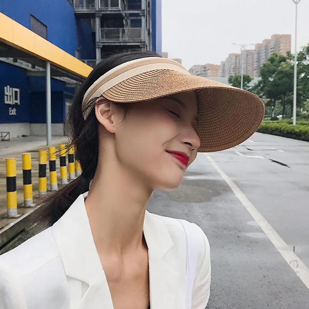 Summer Woman Sun Hats Anti-UV Female outdoor Visor Caps Hand Made Straw Cap Casual Shade Hat Empty Top Hat Beach cap