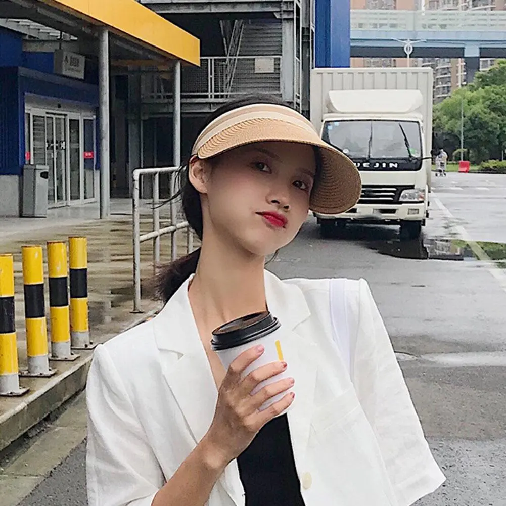 Summer Woman Sun Hats Anti-UV Female outdoor Visor Caps Hand Made Straw Cap Casual Shade Hat Empty Top Hat Beach cap