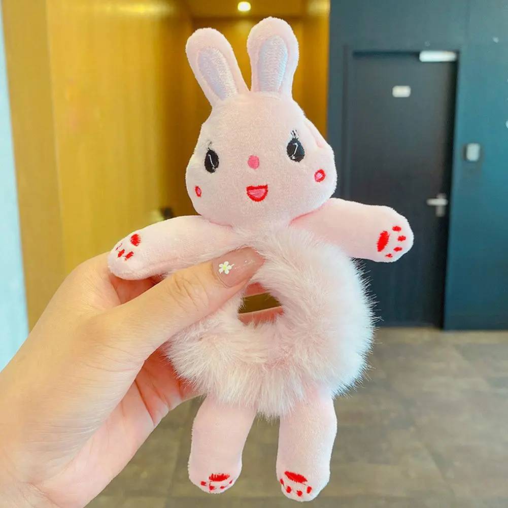 Women Girls Cute Cartoon Panda Hair Scrunchies Bear Cat Rabbit Plush Elastic Hair Bands Sweet Ponytail Hair Ties Accessories