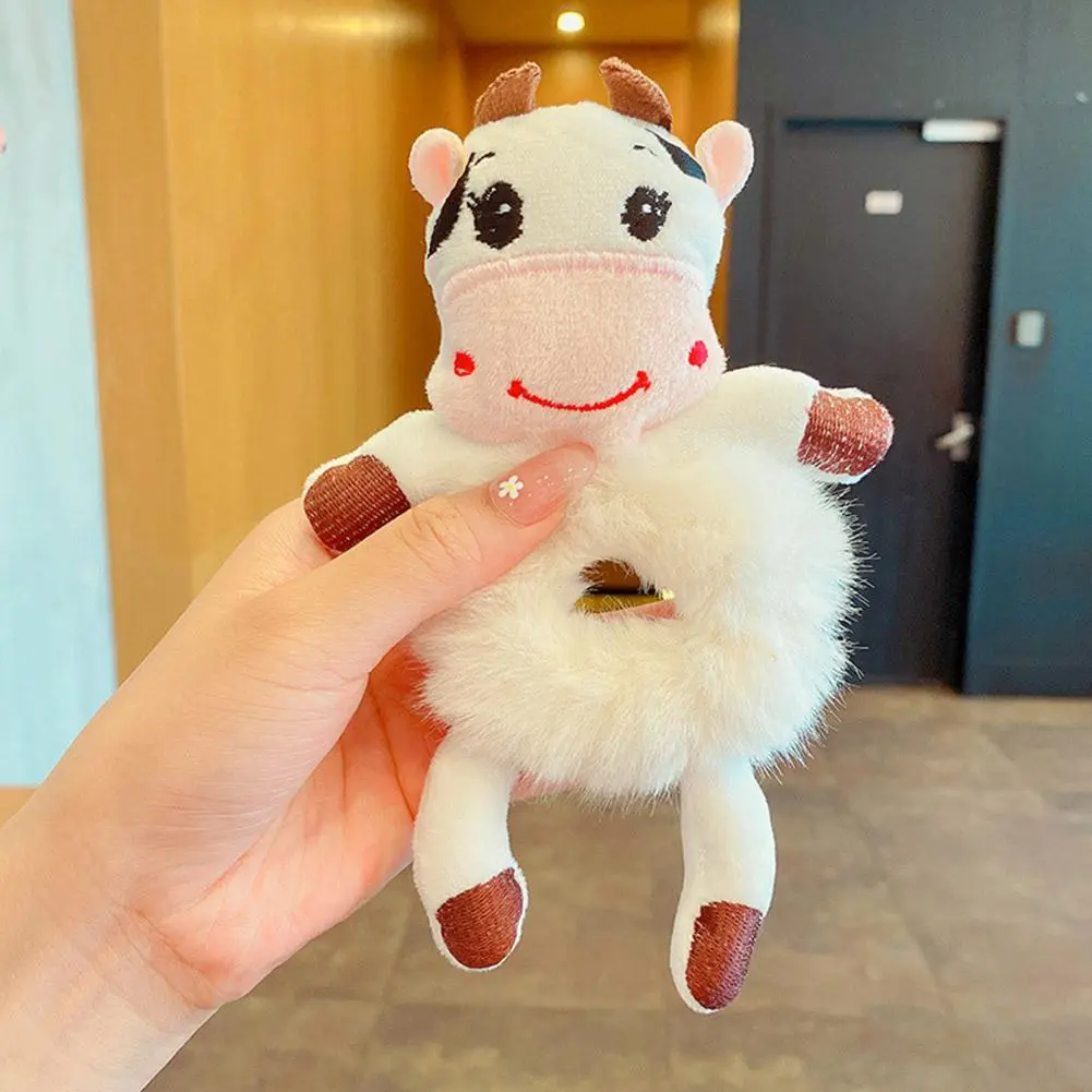 Women Girls Cute Cartoon Panda Hair Scrunchies Bear Cat Rabbit Plush Elastic Hair Bands Sweet Ponytail Hair Ties Accessories