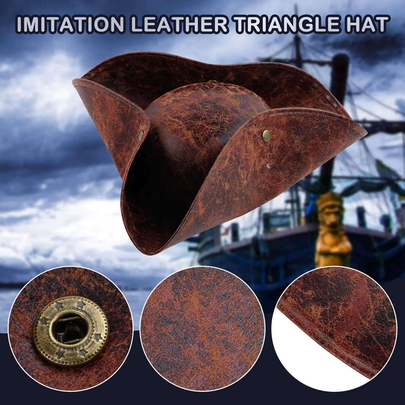 Brown Faux Leather Pirate Hat Masquerade Party Costume Accessories for Women Men Halloween Pirate Cosplay Prop Hats