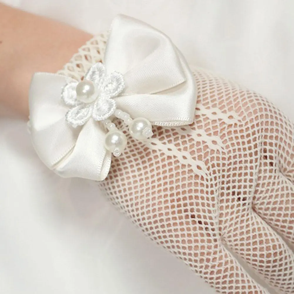 Mesh Bow Glove Dress Accessories Children Gloves Princess Boy Gloves Princess White Kid Cream Lace Fishnet Gloves Ceremony Parts