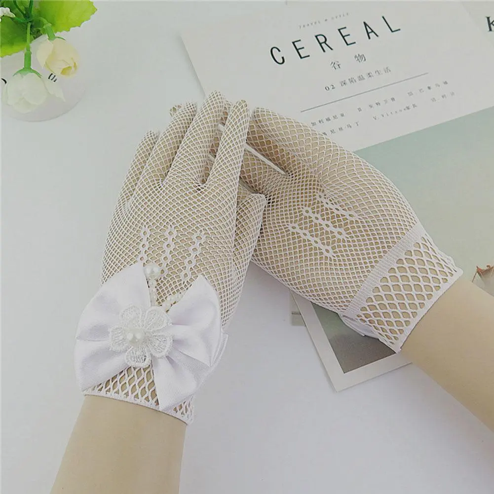 Mesh Bow Glove Dress Accessories Children Gloves Princess Boy Gloves Princess White Kid Cream Lace Fishnet Gloves Ceremony Parts