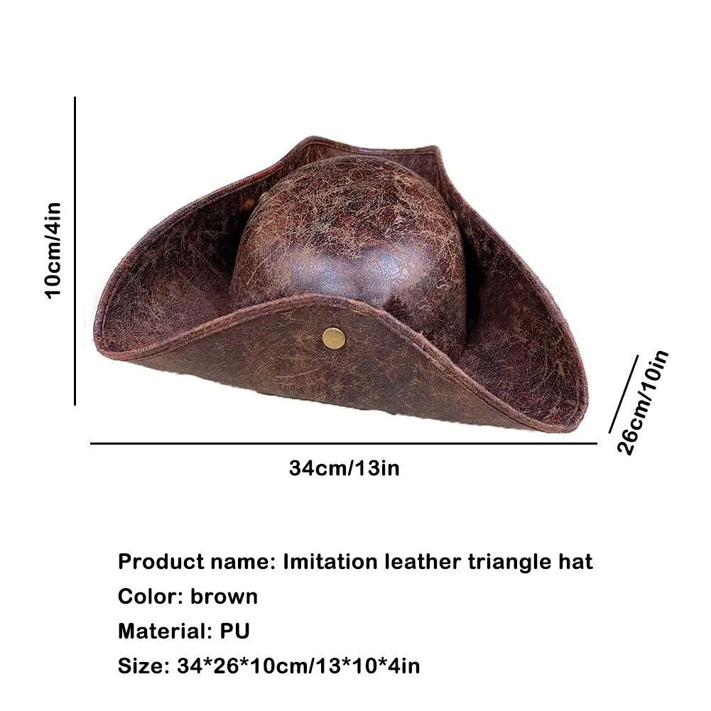 Brown Faux Leather Pirate Hat Masquerade Party Costume Accessories for Women Men Halloween Pirate Cosplay Prop Hats