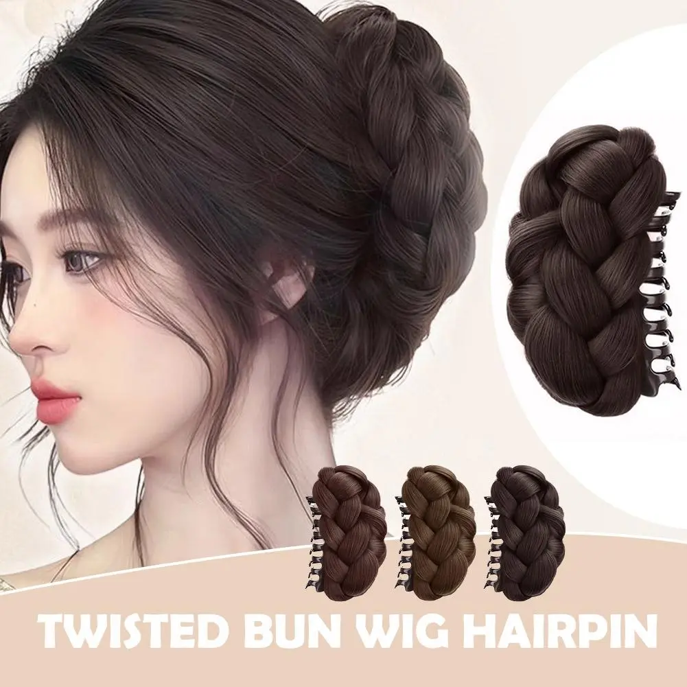 Synthetic Fried Dough Twists Pill Head Bun Female Grab Clip Flower Bud Head Fluffy Dished Hair Back Head Wig Bag For Women Y5Y5