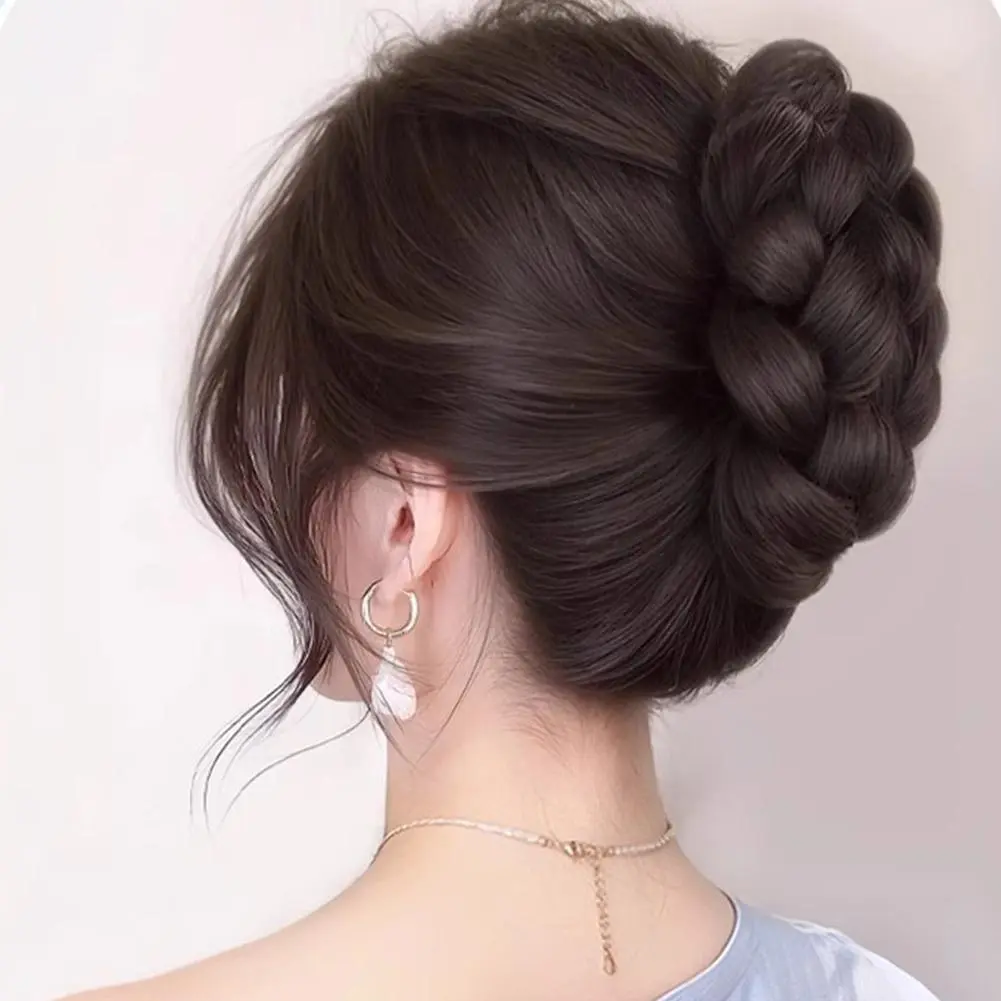 Synthetic Fried Dough Twists Pill Head Bun Female Grab Clip Flower Bud Head Fluffy Dished Hair Back Head Wig Bag For Women Y5Y5