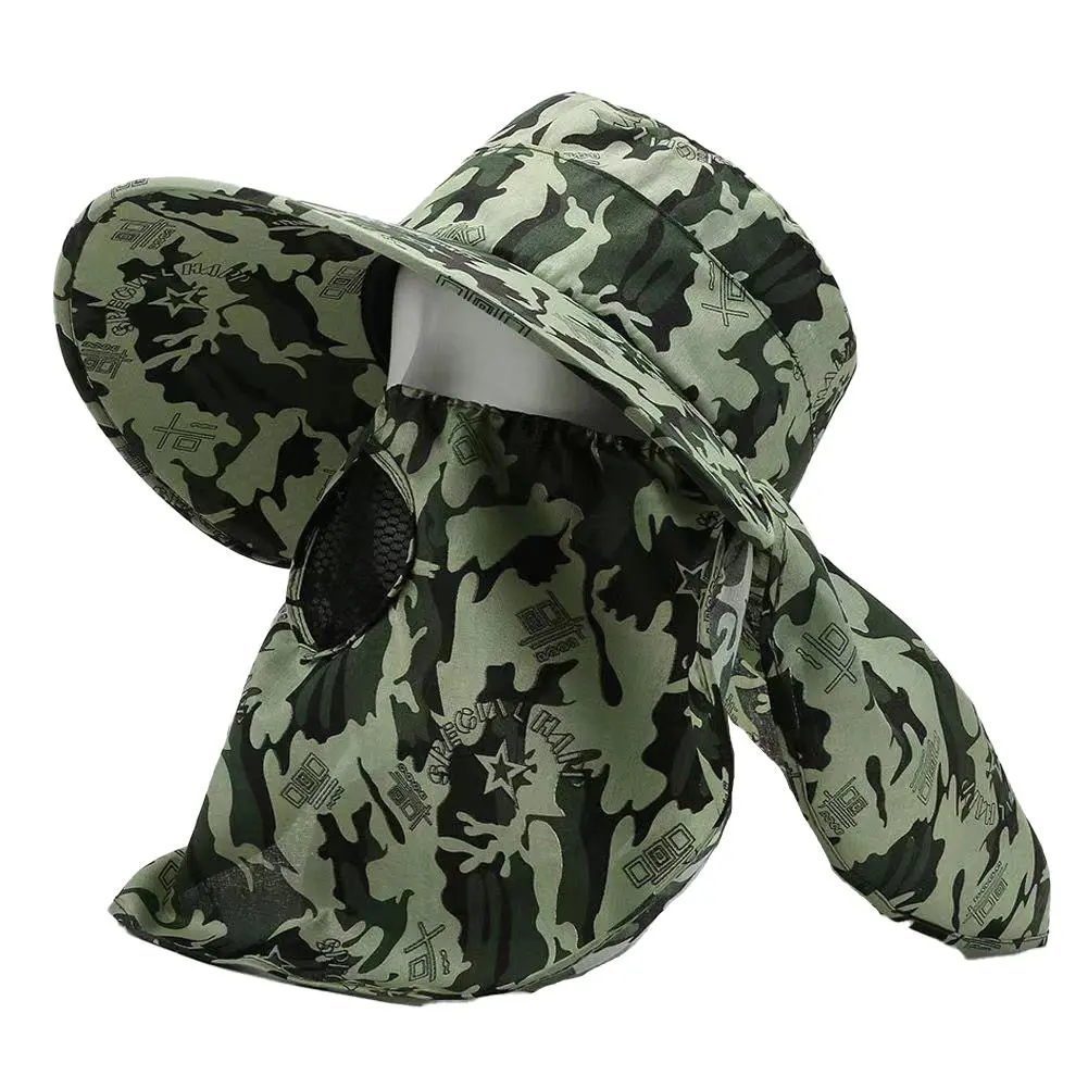 Camo Sunscreen Hat Fishing Sun Shading Neck Protection Breathable Windproof Hiking Tea Picking Photography Face Covering Shawl