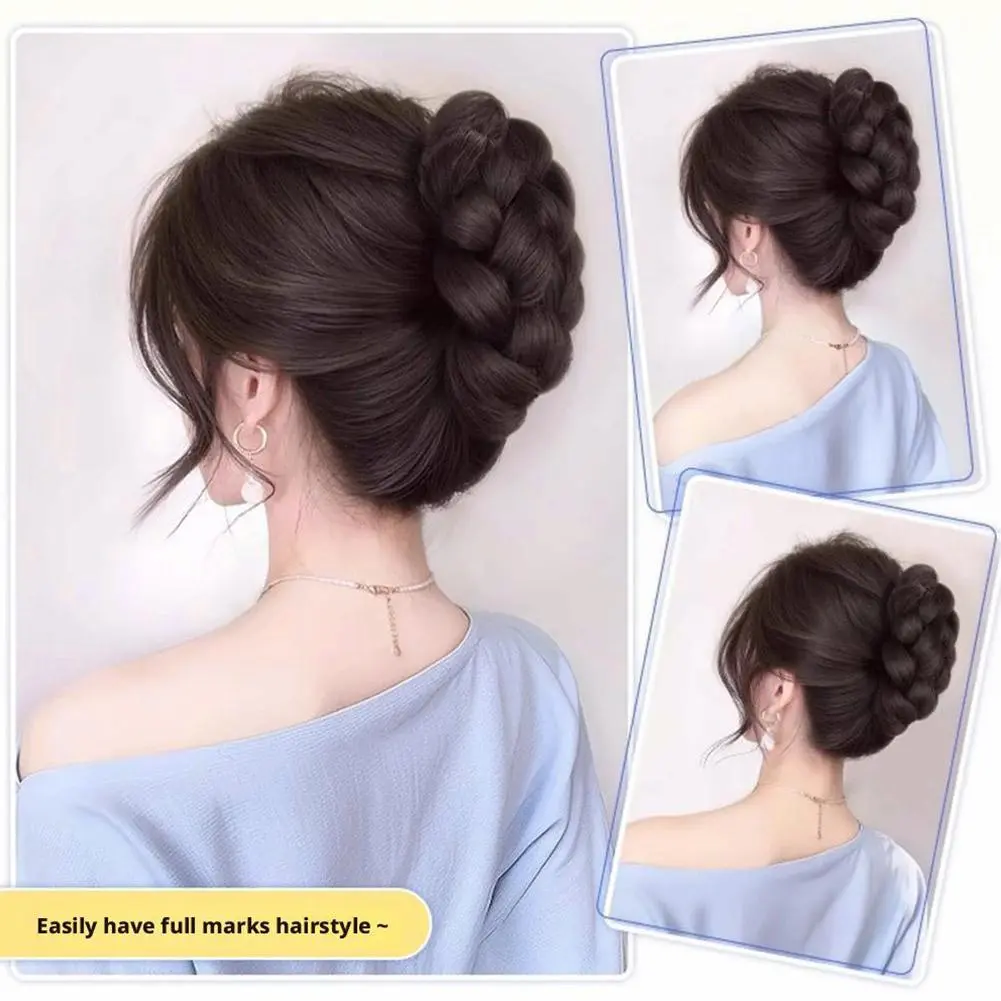Synthetic Fried Dough Twists Pill Head Bun Female Grab Clip Flower Bud Head Fluffy Dished Hair Back Head Wig Bag For Women Y5Y5