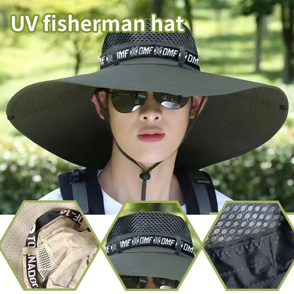 Summer 15CM Large Brim Sun Hat Men Women Breathable Fishing Caps Sun UV Protection Mesh Fisherman Hat Hiking Outdoor Beach Cap