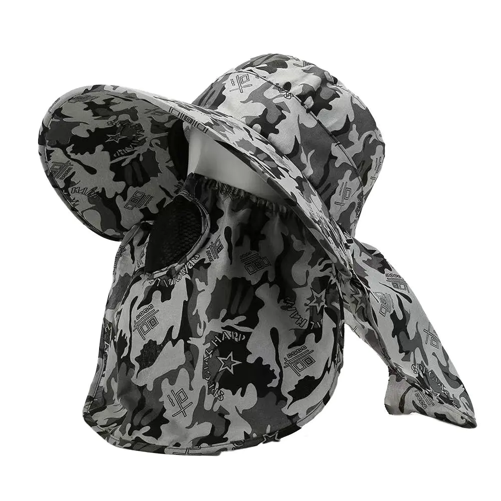 Camo Sunscreen Hat Fishing Sun Shading Neck Protection Breathable Windproof Hiking Tea Picking Photography Face Covering Shawl
