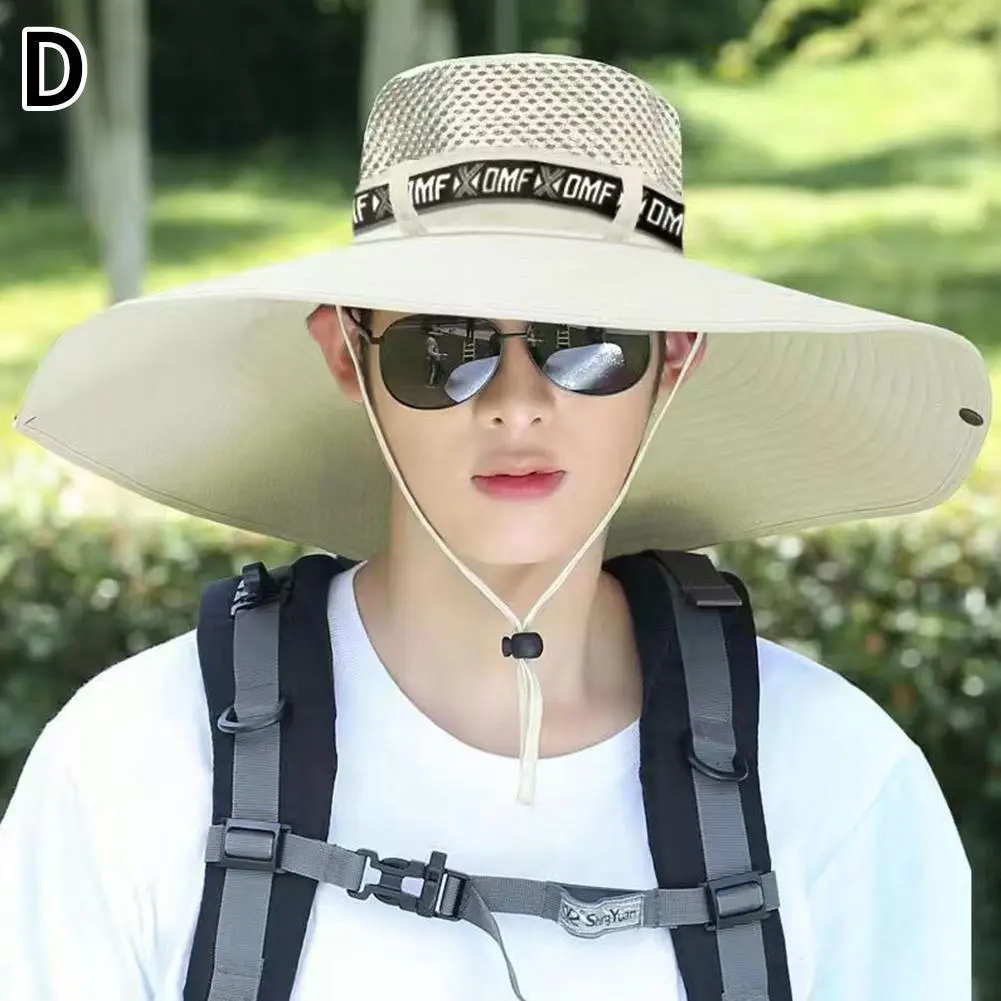 Summer 15CM Large Brim Sun Hat Men Women Breathable Fishing Caps Sun UV Protection Mesh Fisherman Hat Hiking Outdoor Beach Cap