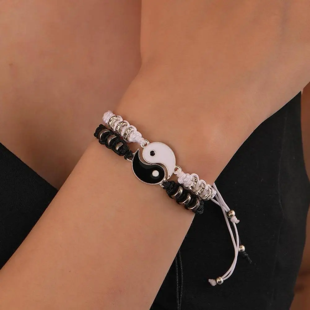 Yin Yang Tai Chi Rope Bracelet Chinese Traditional Style Adjustable Charm Bracelet Best Friends Friendship Boyfriend Girlfriend