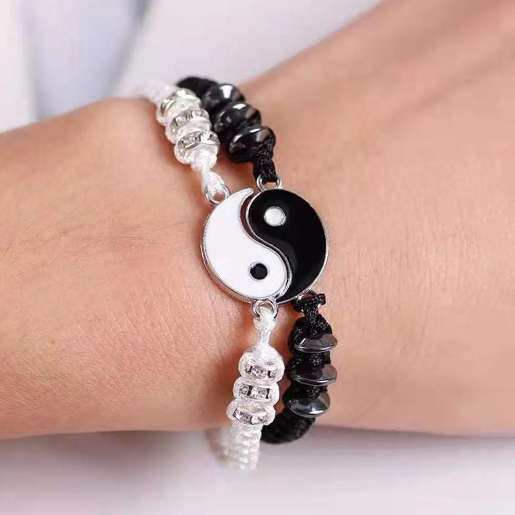 Yin Yang Tai Chi Rope Bracelet Chinese Traditional Style Adjustable Charm Bracelet Best Friends Friendship Boyfriend Girlfriend