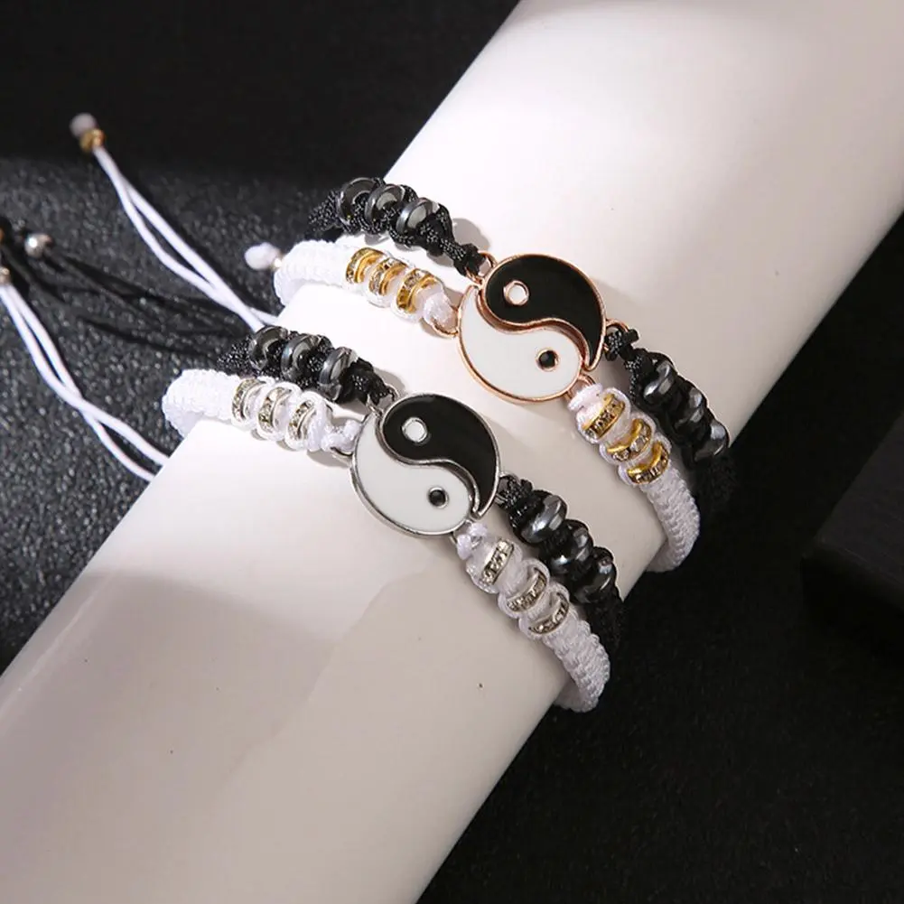 Yin Yang Tai Chi Rope Bracelet Chinese Traditional Style Adjustable Charm Bracelet Best Friends Friendship Boyfriend Girlfriend