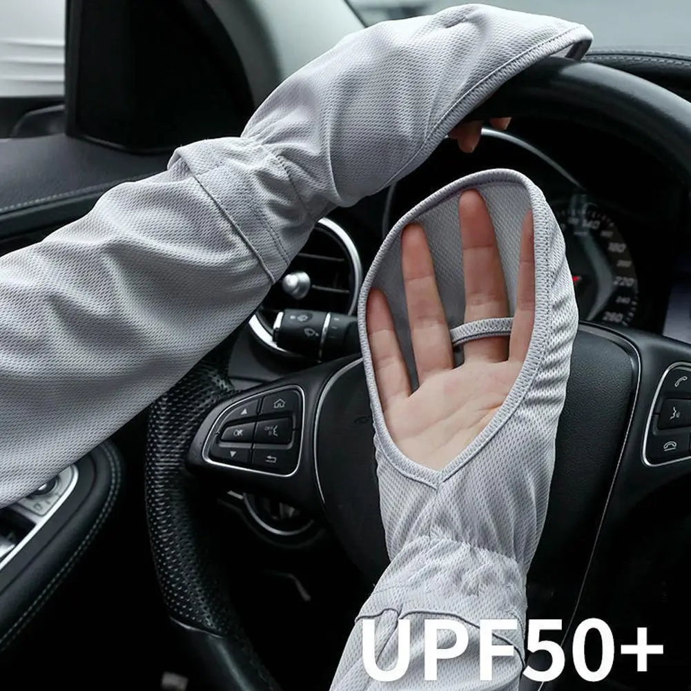 Ice Silk Sleeves Women Summer Sun Protection Men Fishing Cycling Breathable Hand Sock Non-Slip Gloves Arm Warmer Driving Sleeve