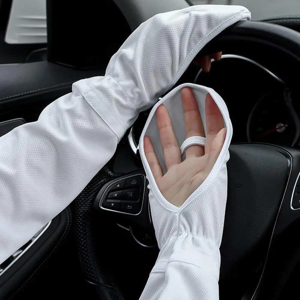 Ice Silk Sleeves Women Summer Sun Protection Men Fishing Cycling Breathable Hand Sock Non-Slip Gloves Arm Warmer Driving Sleeve