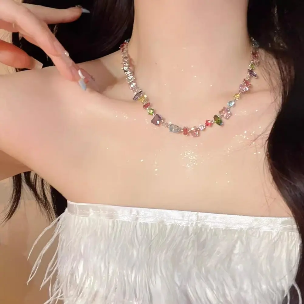 NEW High-end Candy Necklace Rainbow Girl Womens Fancy Jewelry Colored Fashionable Crystal Accessorie Necklace Exquisite Nec W6I7