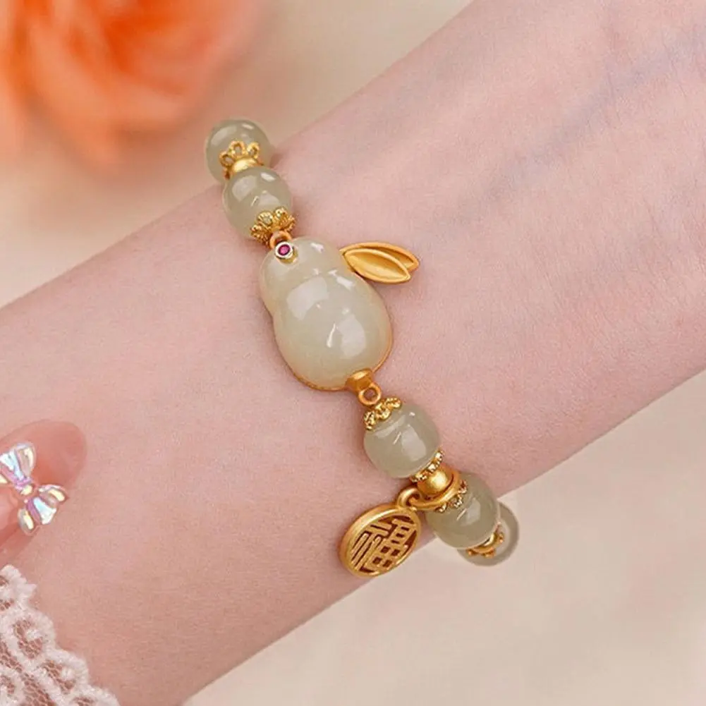 New Year Lucky Rabbit Beaded Bracelet For Women Elegant Red Beads Fu Letter Charm Bracelet Chinese Jewelry Festive Gifts