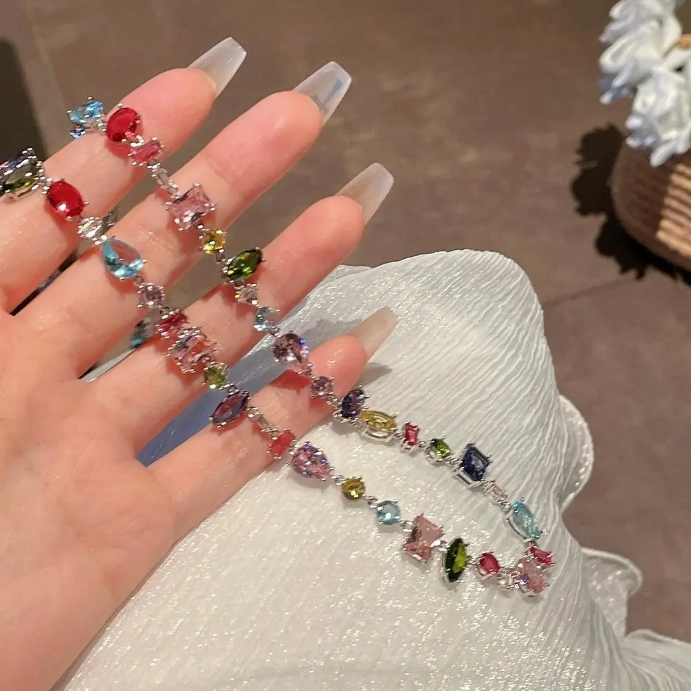 NEW High-end Candy Necklace Rainbow Girl Womens Fancy Jewelry Colored Fashionable Crystal Accessorie Necklace Exquisite Nec W6I7