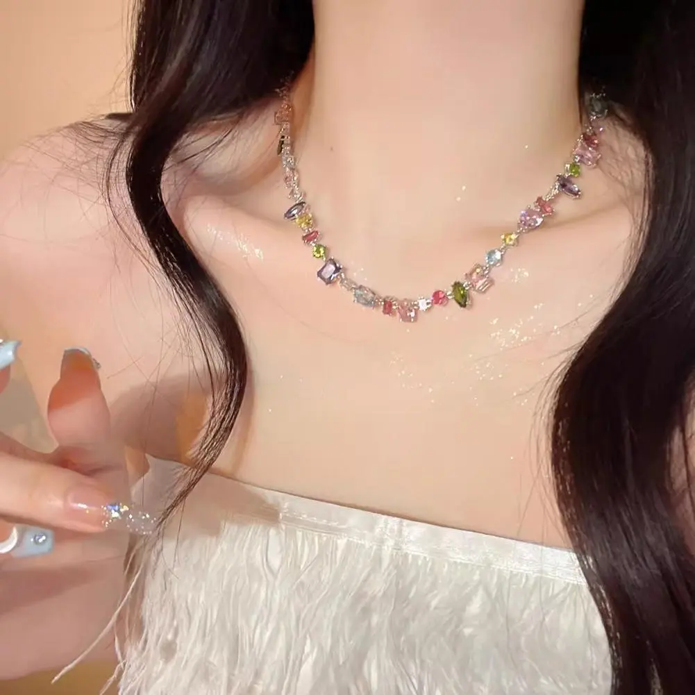 NEW High-end Candy Necklace Rainbow Girl Womens Fancy Jewelry Colored Fashionable Crystal Accessorie Necklace Exquisite Nec W6I7