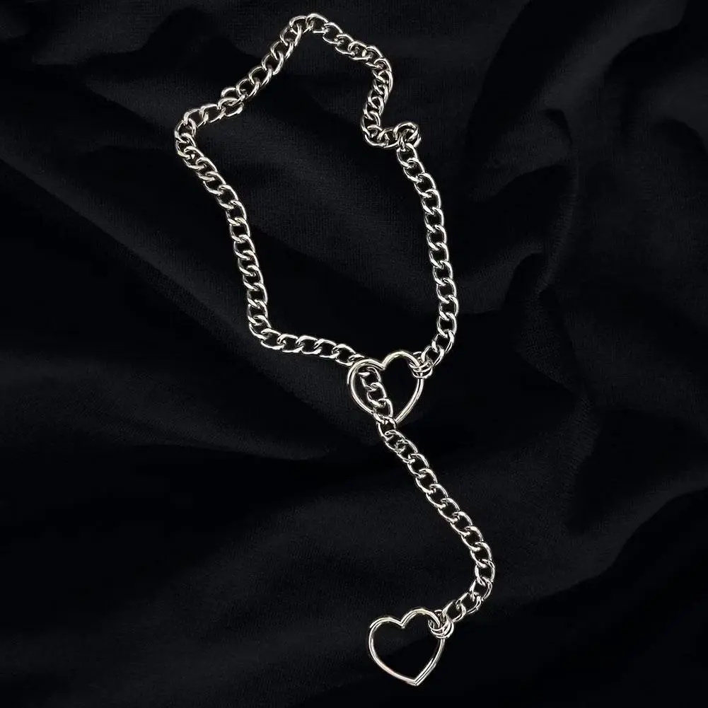 Womens Heart O Slip Chain Necklace Punk Rock Personality Cuban Long Clavicular Chain Jewelry Adjustable Lariat Y-Necklace