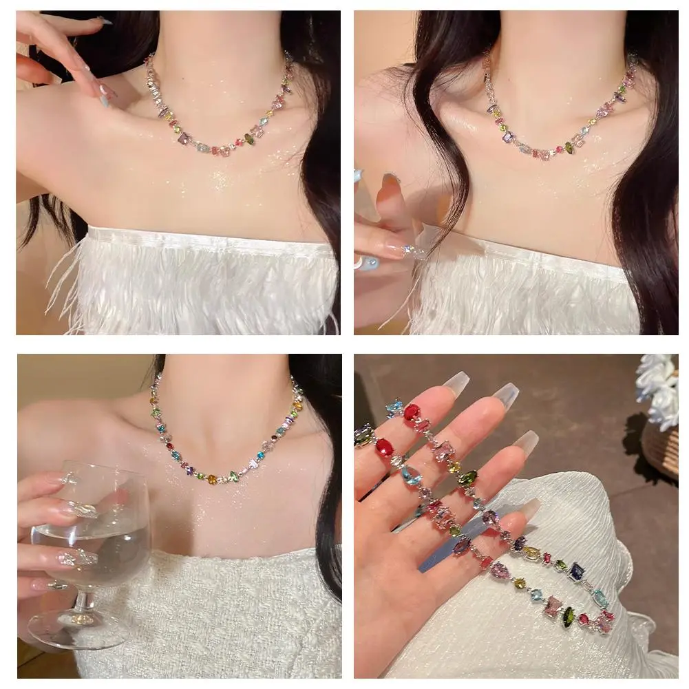 NEW High-end Candy Necklace Rainbow Girl Womens Fancy Jewelry Colored Fashionable Crystal Accessorie Necklace Exquisite Nec W6I7