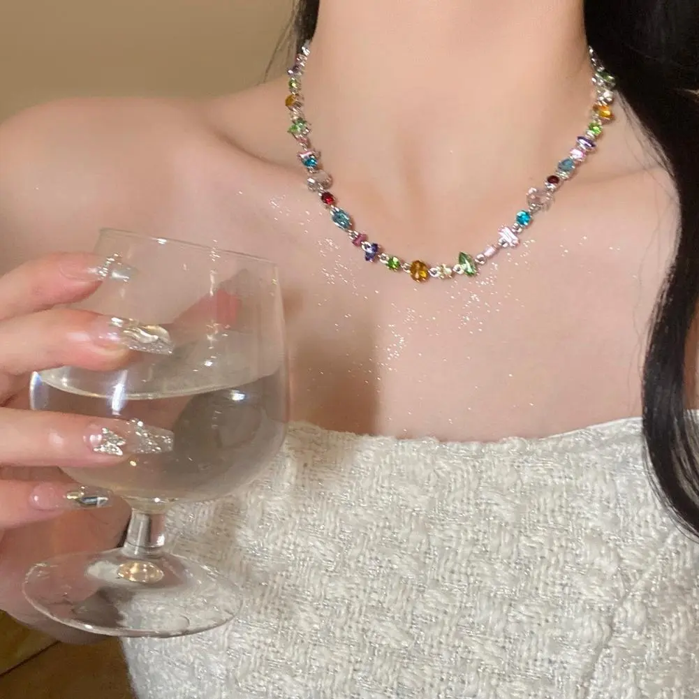NEW High-end Candy Necklace Rainbow Girl Womens Fancy Jewelry Colored Fashionable Crystal Accessorie Necklace Exquisite Nec W6I7