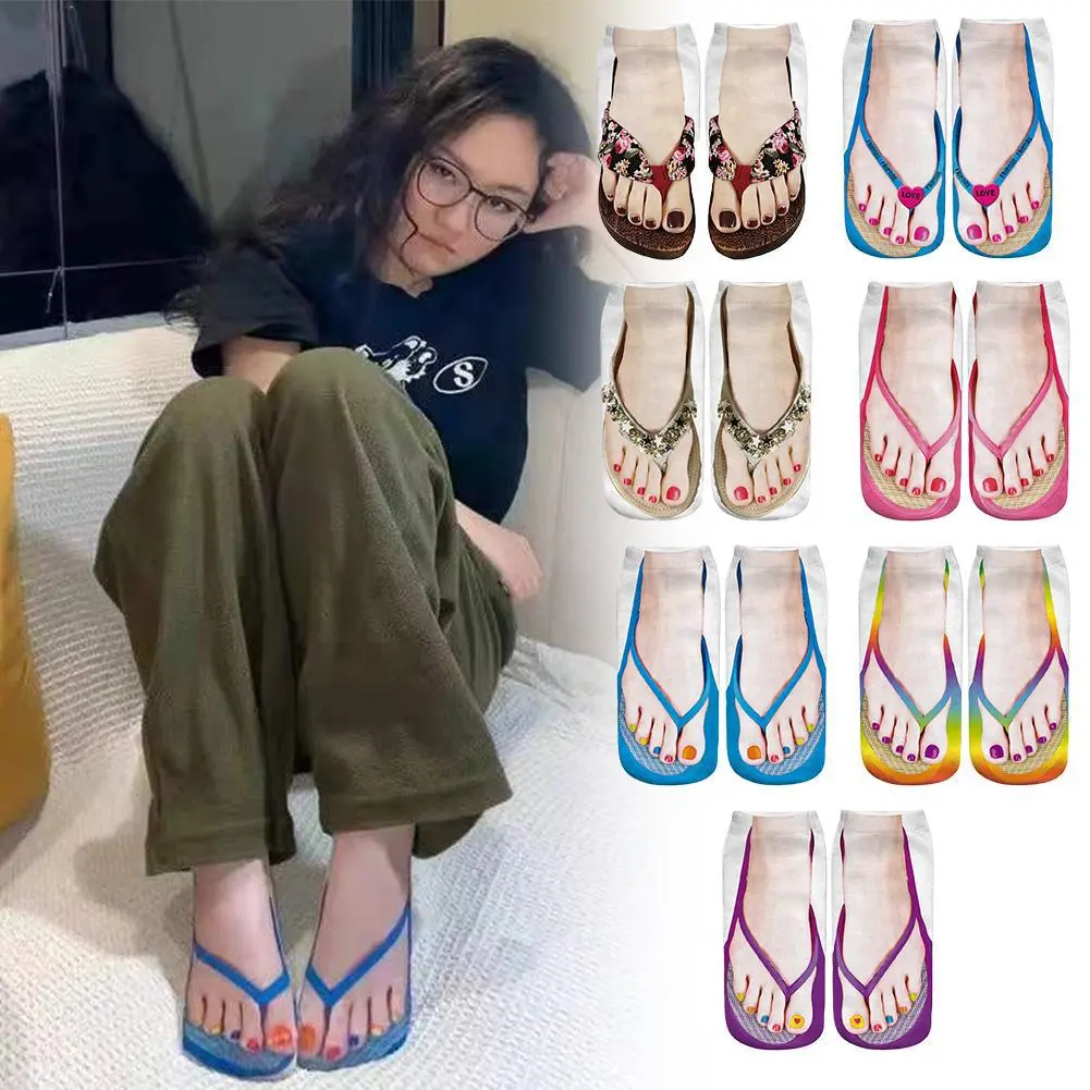2024 New Funny 3D Printed Toe Flip Flops Skull Canvas Shoes Patterned Creative Ankle Socks Unisex Halloween Christmas Gift
