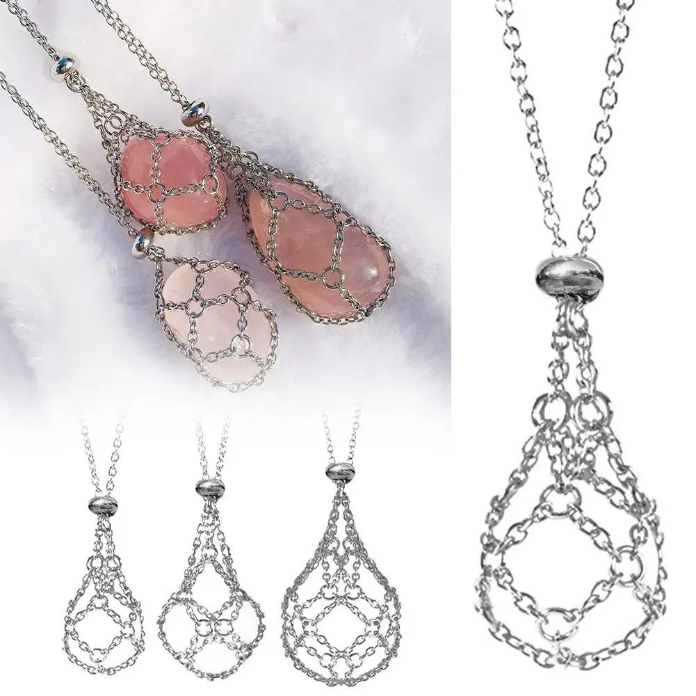 Steel Design Crystal Cage Necklace Holder Net Metal Chain Stone Collecting Holder Adjustable Pendant Jewelry