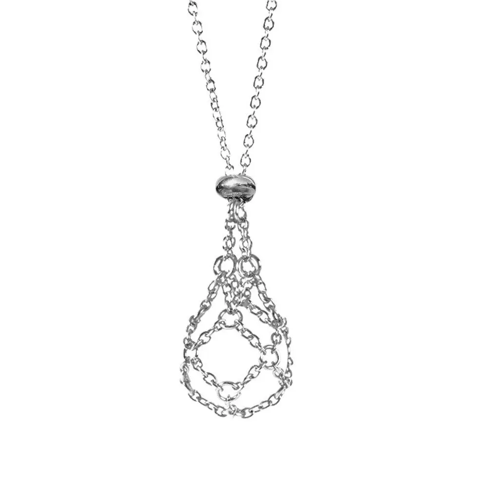 Steel Design Crystal Cage Necklace Holder Net Metal Chain Stone Collecting Holder Adjustable Pendant Jewelry