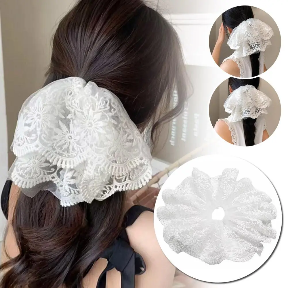 2025 New Super Ethereal Lace Hair Band for Women Extra Large Double Layer Scrunchies, High-End Bow Hair Tie Accessories N7S6