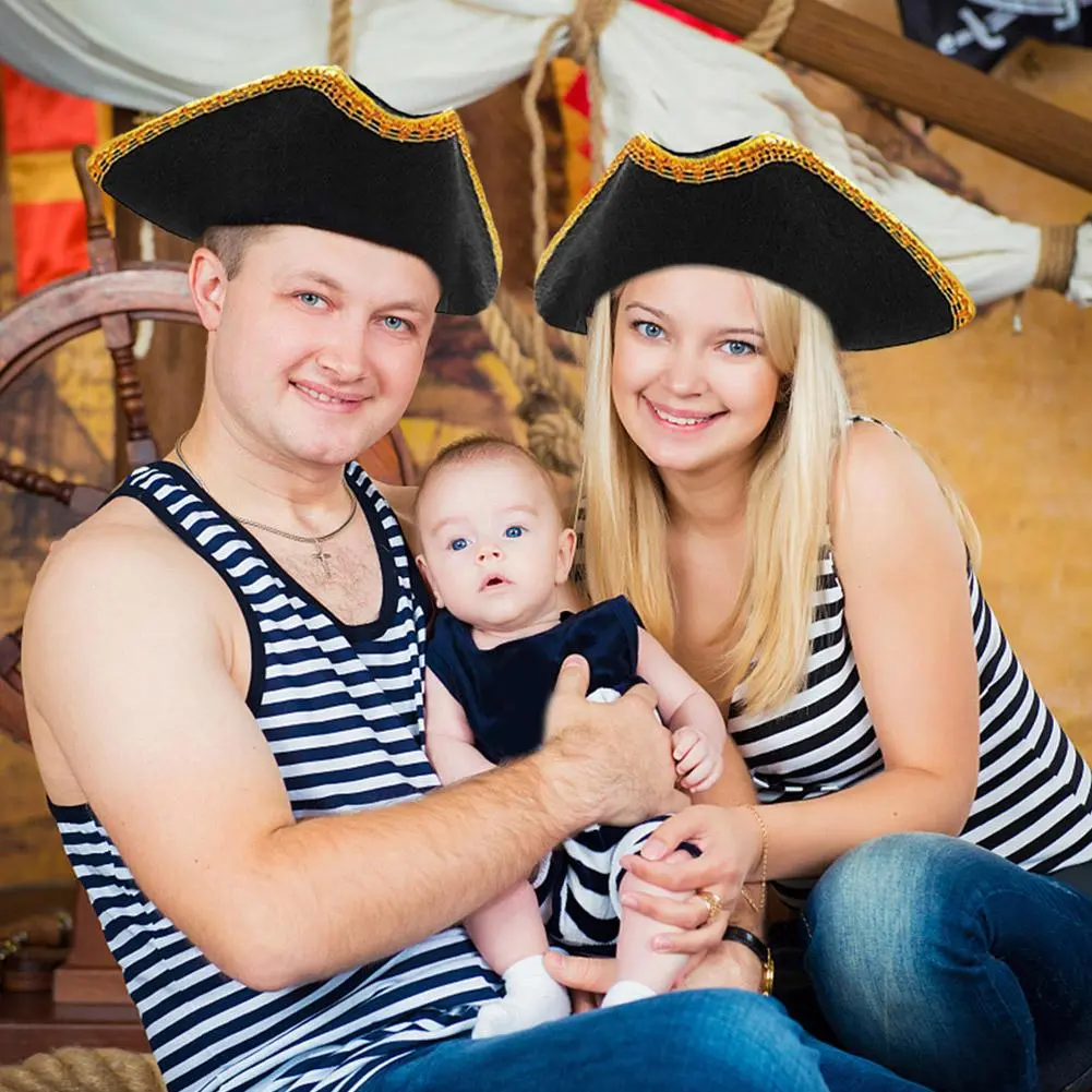 Funny Adult Colonial Tricorn Hat Cosplay Pirate Hat Unique Women Male Halloween Party Hat for Historical Reenactments