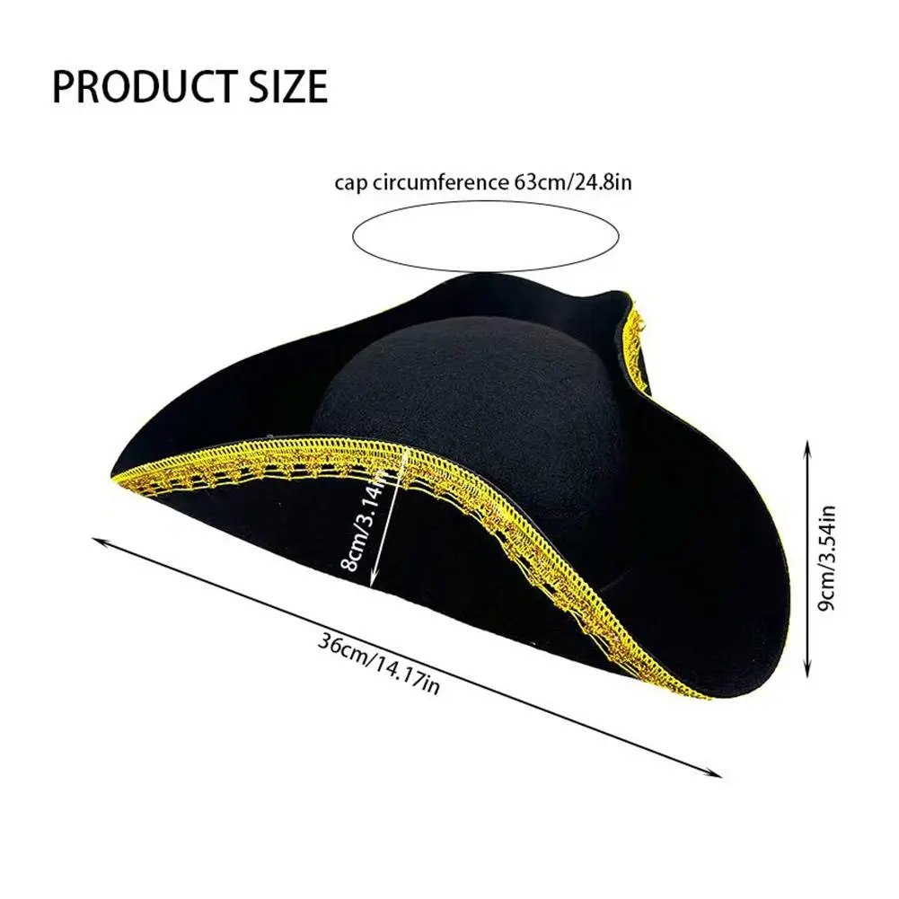 Funny Adult Colonial Tricorn Hat Cosplay Pirate Hat Unique Women Male Halloween Party Hat for Historical Reenactments
