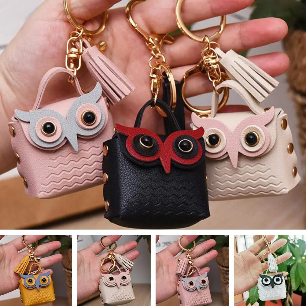 PU Leather Coin Purses Cute Key Bag Owl Coin Purse Mini School Bag Car Key Chain Pendant Lady Wallet Coin Purse Keychain