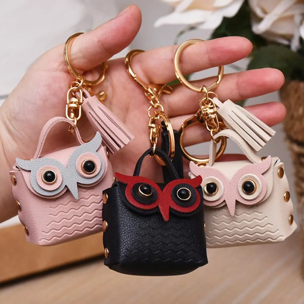 PU Leather Coin Purses Cute Key Bag Owl Coin Purse Mini School Bag Car Key Chain Pendant Lady Wallet Coin Purse Keychain