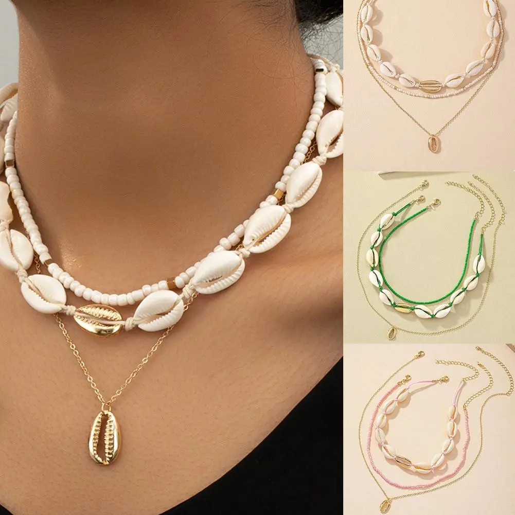 Boho Acrylic Shell Choker With Stone Pendant Necklace Beach Layered Fashion 2024 Vacation Jewelry Neck Accessories Men Tren O3U5