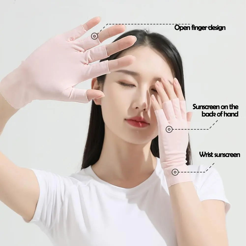 Summer Women's Cool Ice Silk Sun Protection Gloves Anti-UV Fingerless Gloves Half Fingers Sunscreen Breathable Driving Gloves