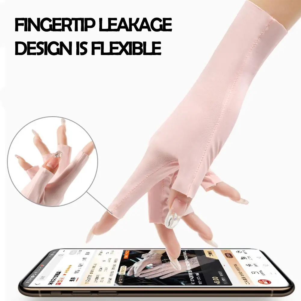 Summer Women's Cool Ice Silk Sun Protection Gloves Anti-UV Fingerless Gloves Half Fingers Sunscreen Breathable Driving Gloves