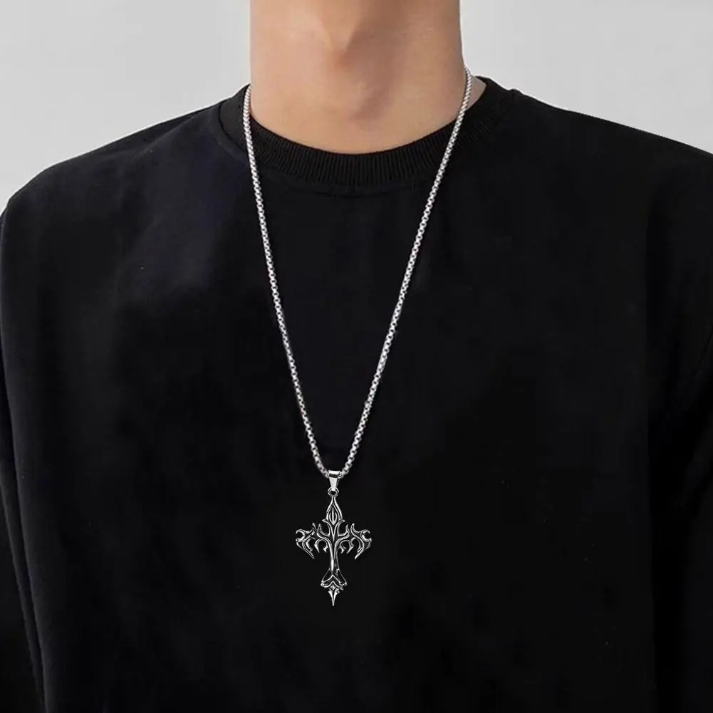Hip Hop Cross Pendant Necklace Unique Design Steel Goth Necklaces Fashion Jewelry Gift for Women Men